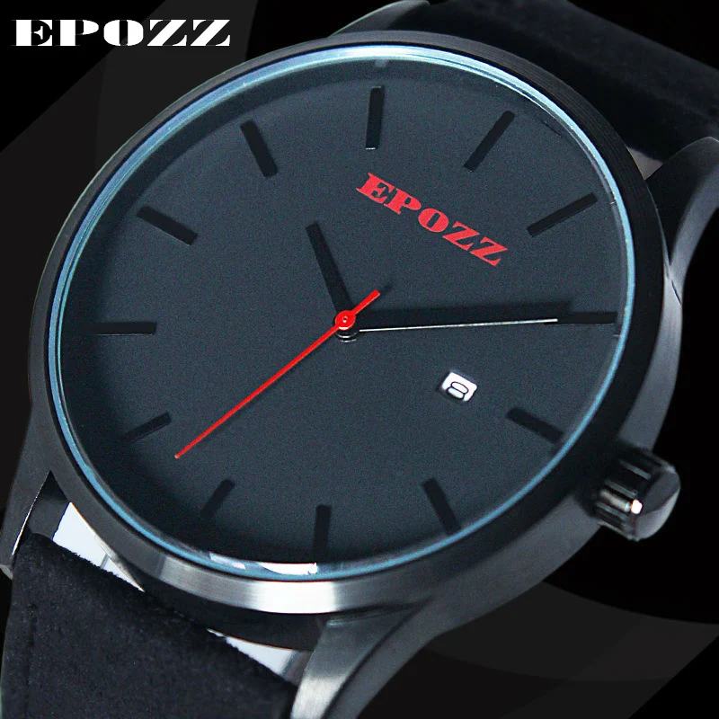 

EPOZZ Brand new quartz watch for men fashion business automatic date display watches successful waterproof leather clock 1704