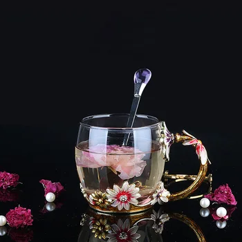 

Luxury Enamel cup Creative Transparent Crystal Glass cup Carve patterns water Cup For Coffee tea Home Drinking Ware wedding gift