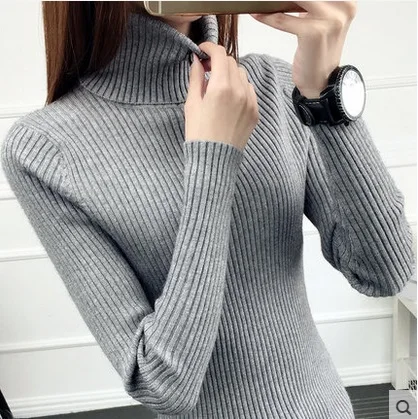 Зимние женские вязаные свитера с высоким воротом и пуловеры женский пуловер с длинными рукавами женский свитер - Цвет: gray