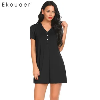 

Ekouaer Women Nightgown Short Sleeve V-Neck Solid Soft Nighties Sleepwear Dress Sexy Night Gown Home Sleep Wear Clothes