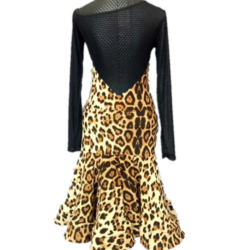 Леопардовое платье с длинными рукавами для латинских танцев на заказ, женское платье с бахромой для латиноамериканских танцев, костюмы для сальсы, танго, платье для самбы, одежда для латинских танцев