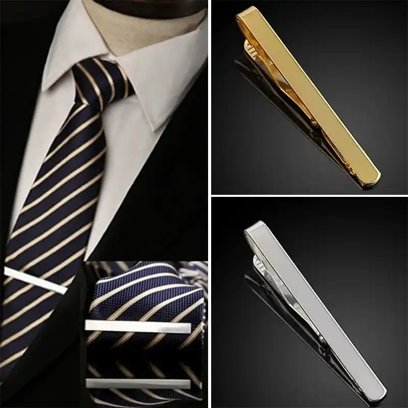 Mens Silver 4CM Slide On Tie Bar Stainless Steel Clasp Pin Wedding Clip Gift /_ti