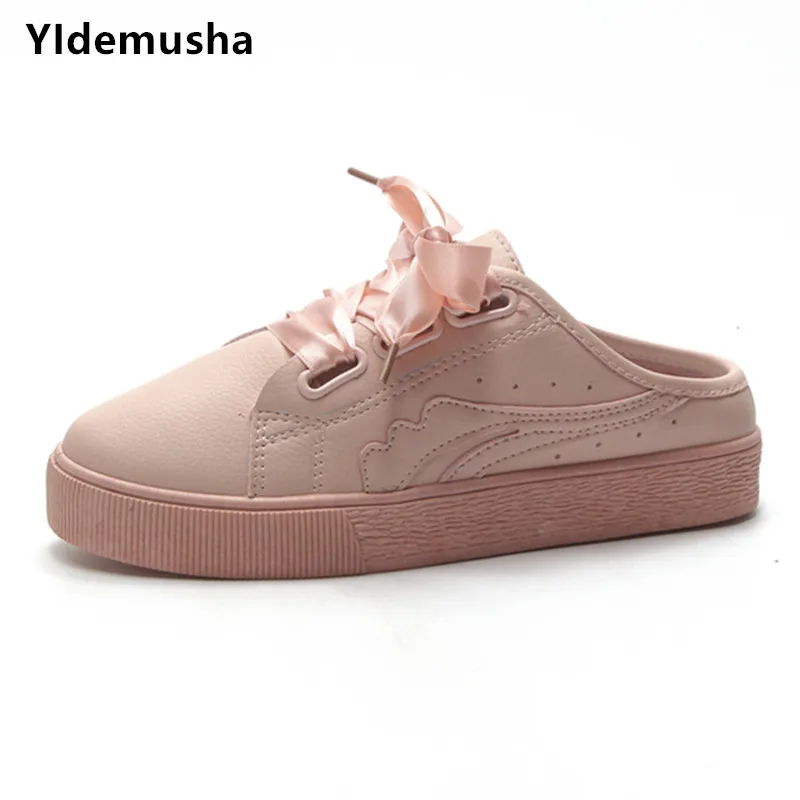 

YIdemusha 2018 New PU Leather Women Mules Slippers Closed Toe Strange Style Shoes Brand Summer Casual Flats Heels Ladies Pumps