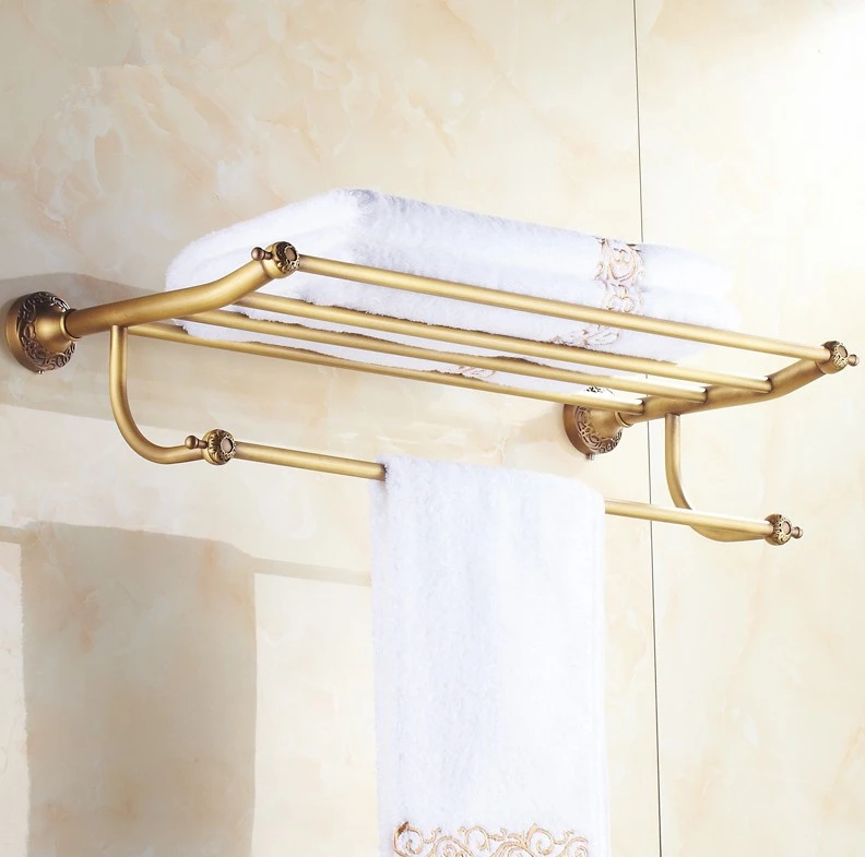 Luxury Antique Brass Carving Flower Design Towel Rack,Modern Bathroom
