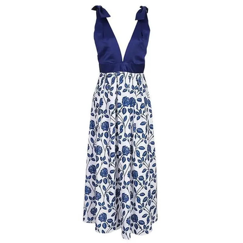 

Strap Dress Women Summer 2019 Deep V Sexy Evening Vintage Floral Print Patchwork High Waist Female Elegant Party Maxi Dresses