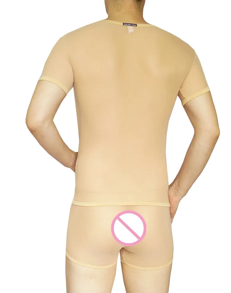 Manview Мужской Прозрачный пижамы ультра-тонкий Марли футболка с коротким рукавом тело Корректирующее белье Топ v-образным вырезом straitest