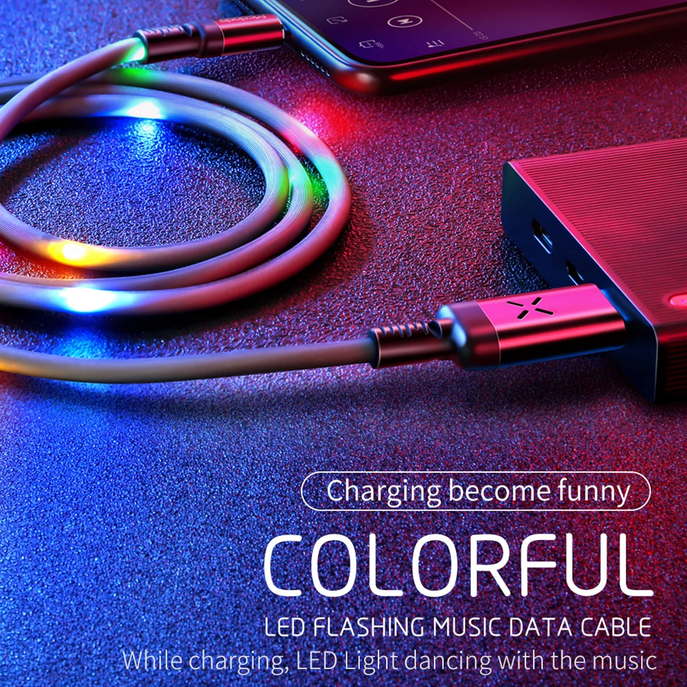Кабель Hessy Lightning/USB для iPhone X Xs Голосовое управление со светодиодной подсветкой RGB