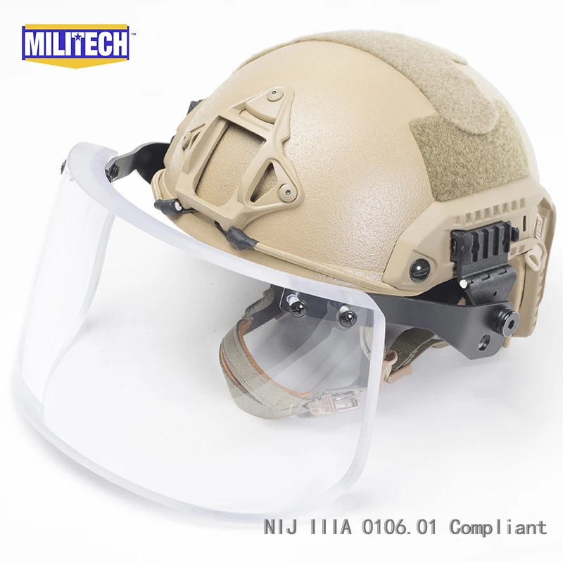 MILITECH CB Coyote Maritime Cut Deluxe NIJ IIIA FAST Bulletproof Helmet and Visor Set Deal Ballistic Helmet Bullet Proof Mask MILITECH CB Coyote Maritime Cut Deluxe NIJ IIIA FAST Bulletproof Helmet and Visor Set Deal Ballistic Helmet Bullet Proof Mask