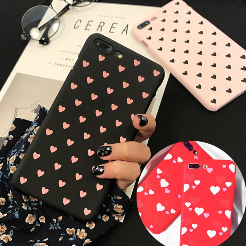 

Napeyin Phone Case for iphone 6 6s 7 8 Plus 7Plus 8Plus X 10 Soft Matte TPU Simple Couple Pink Love Heart Cover for iphone 6