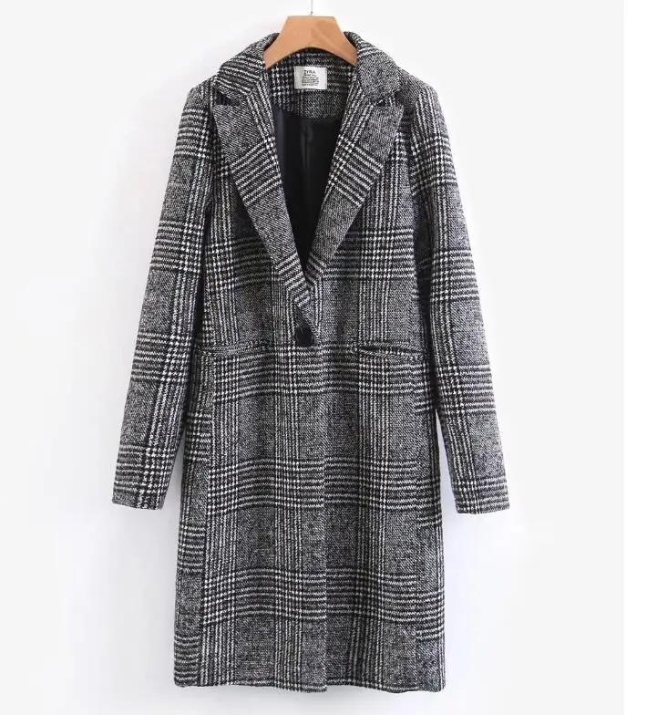 Femmes Classique Laine Manteau Long Checker Manteaux Plaid 2017 Hiver aqH5xRa