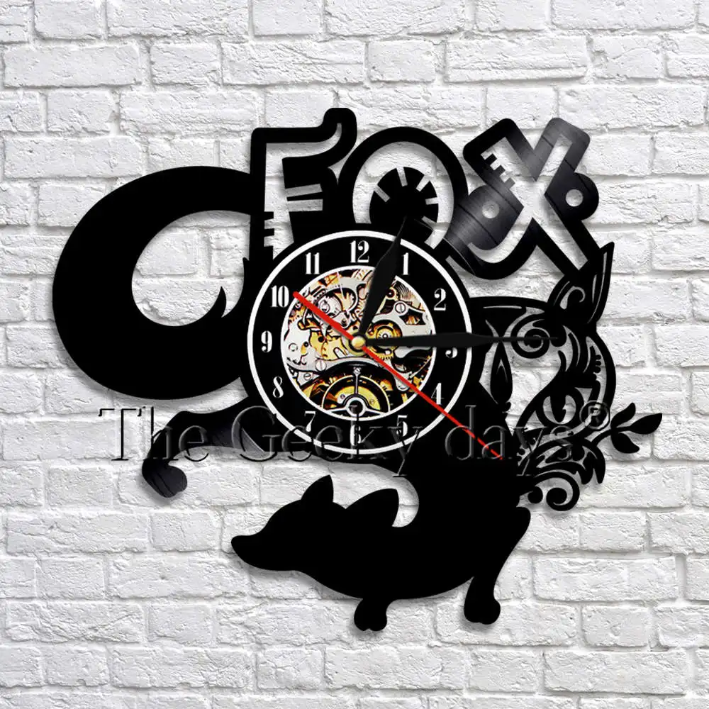 

12" Fox Nursery Wall Clock LP Vinyl Records Creative Fox Clock Home Decor Wild Animal 3D Wall Art Decor For Kids' Room