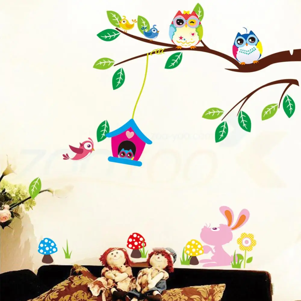 

cute owls playing on trees wall stickers home decoration for kids rooms 1017 removable pvc wall decals diy stickers