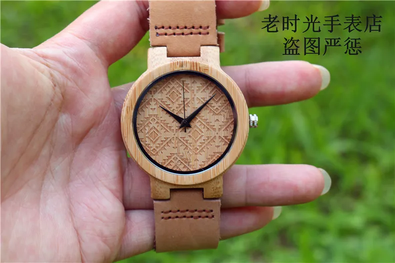 Hotime люксовый бренд пара кожаный ремешок Bamboo Часы с полной печать резки циферблат COOL КВАРЦ для мужчин Женская мода Часы