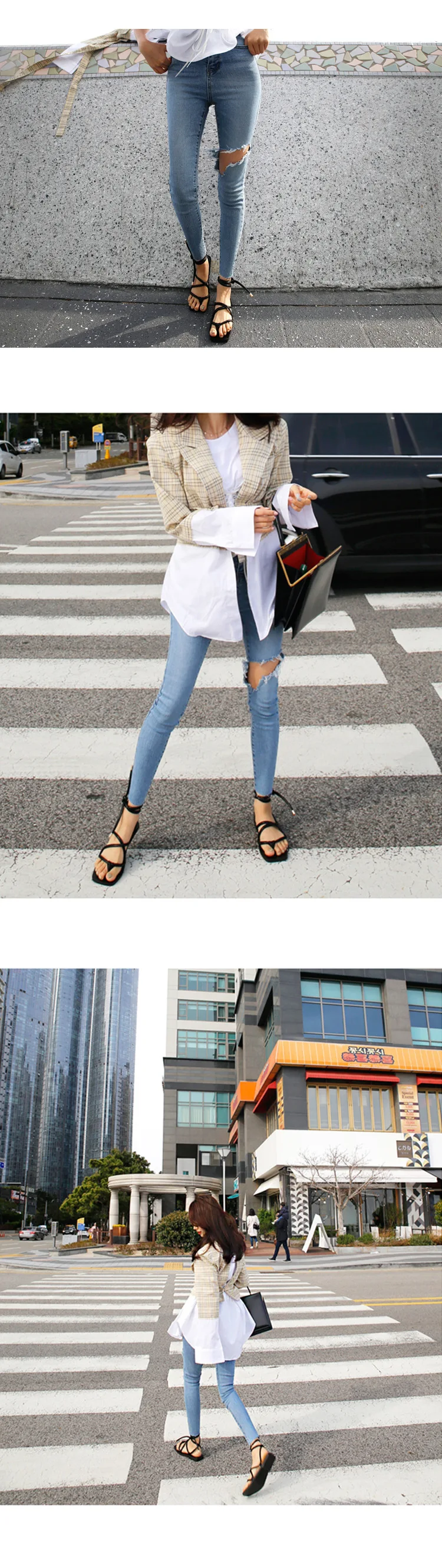 Рваные Джинсы женские синие джинсы с высокой талией длиной до щиколотки обтягивающие уличные узкие брюки