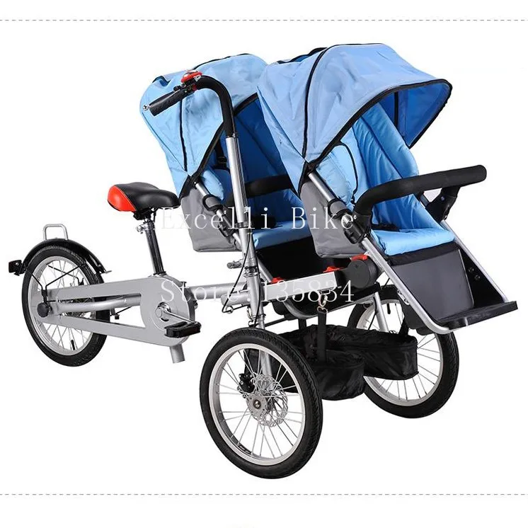 Discount Execelli Folding Mother Bicycle 2 Baby Seats 3 in 1 Mother Bike Baby Strollers Double Seats+ 2 Rain Cover Convertible Pushchair 10