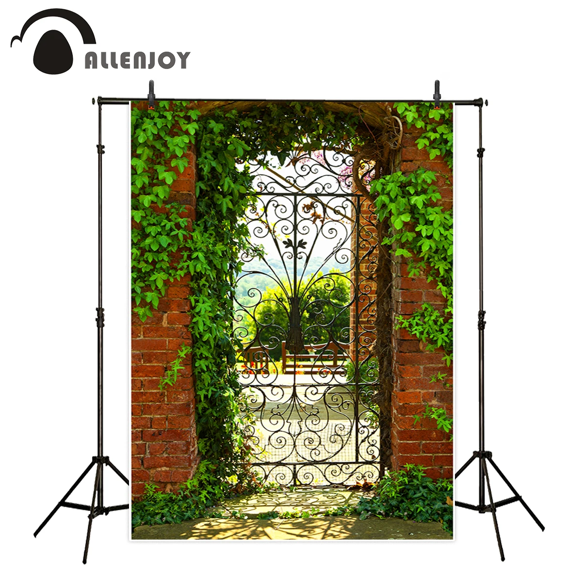 

Allenjoy photography backdrop Vintage gate plants spring brick wall background photo studio new design camera fotografica