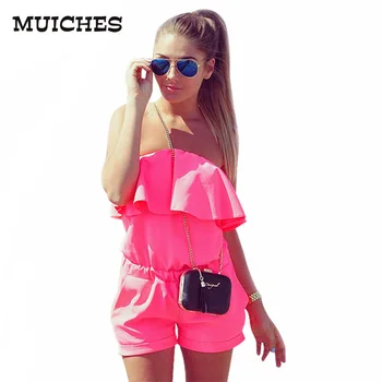 2016 Casual Women Rompers and Jumpsuit Sexy Playsuits Strapless Fashion Solid Candy Color Summer Shorts Bodysuits  Free Shipping