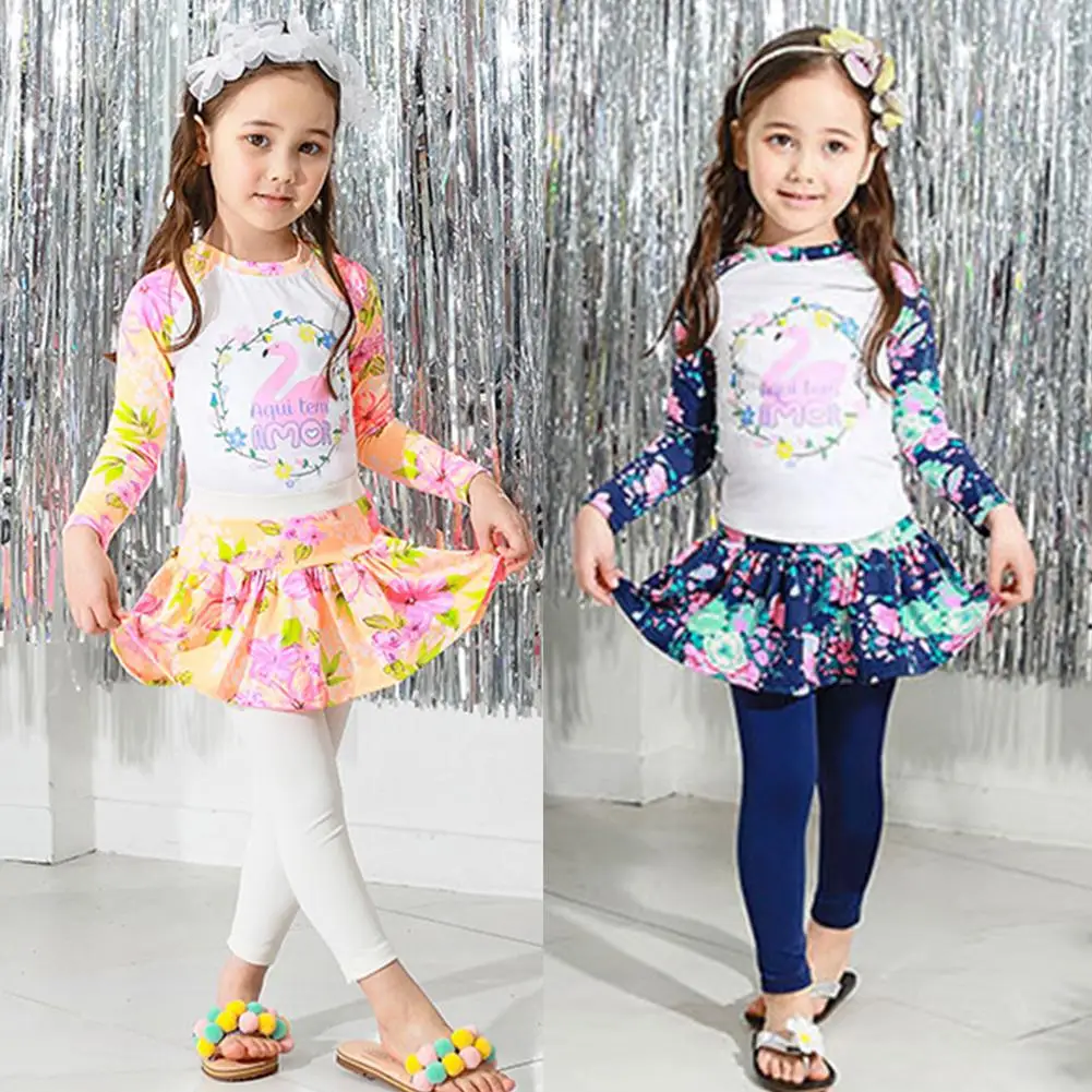 

Kids Girls Cartoon Printing Quick Dry Swimsuit Long Sleeve Top Pants Muslim Swimwear Set