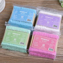 2 упаковки, цветные ватные палочки, ватные палочки для макияжа с двойной головкой, деревянные палочки, чистка ушей, набор для ухода за здоровьем