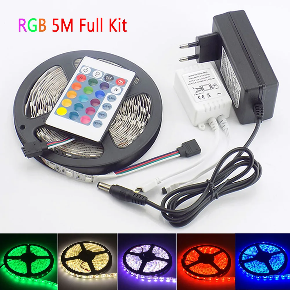 buy SMD 5050 RGB LED Strip Waterproof 5M 300LED stripe Light ledstrip led tape 12V 24Key Remote Full Kit for TV Background Lighting