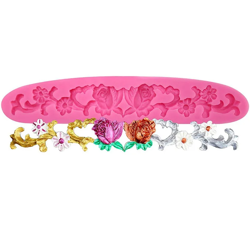 

VOGVIGO Soft Candy Silicone Rose Flower Border Fondant Mold Cake Decoration Tool Chocolate Fondant Mold Kitchen Cooking Tool