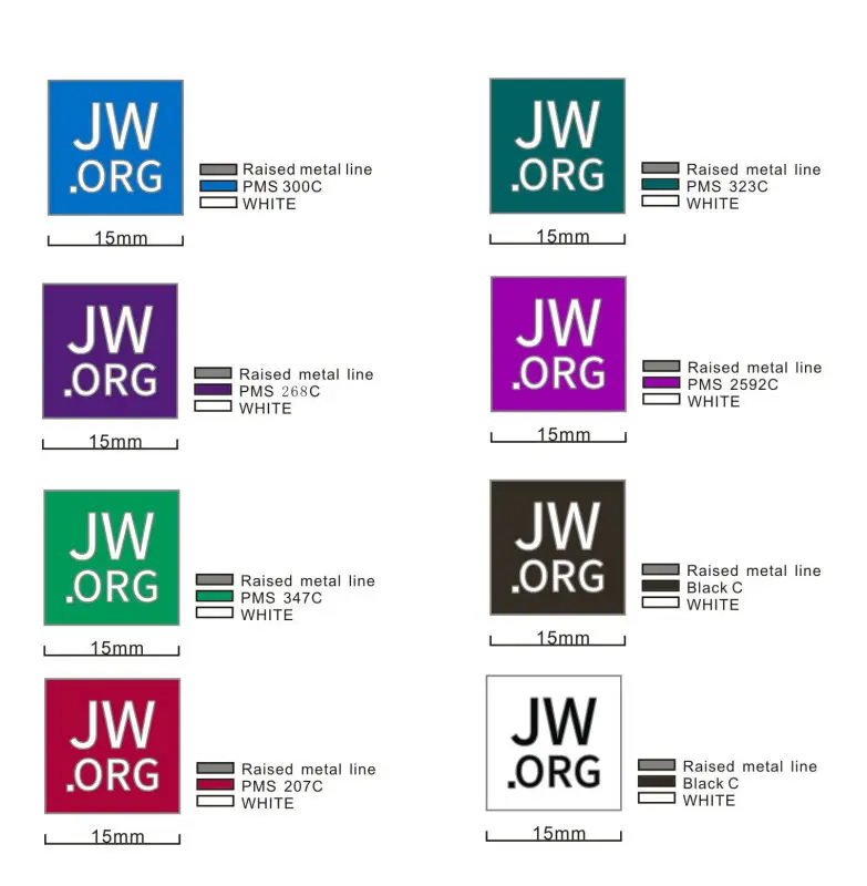 

Stock JW. ORG badge Iron Soft Enamel Add Epoxy 6 Colors 15MM