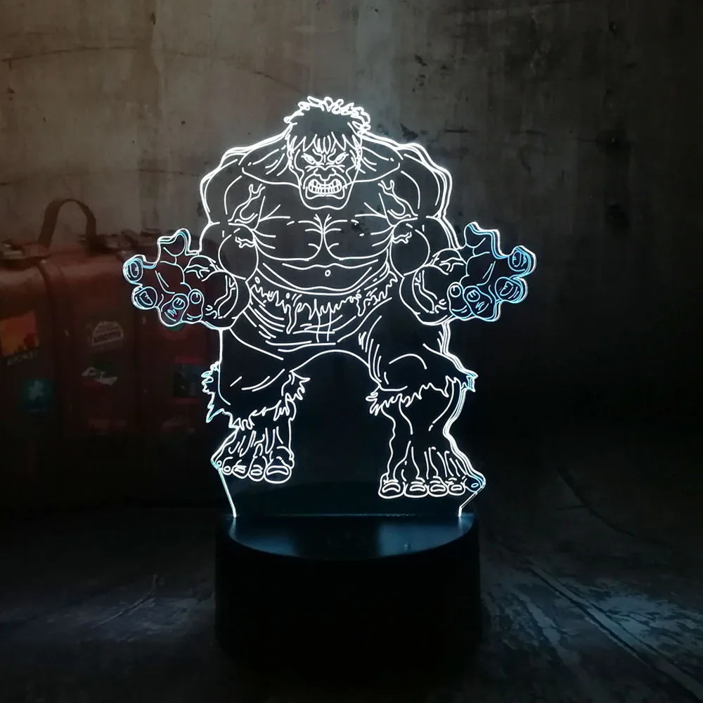 Marvel Мстители супергерои Минифигурки Халк 3D светодиодный RGB ночник 7 цветов