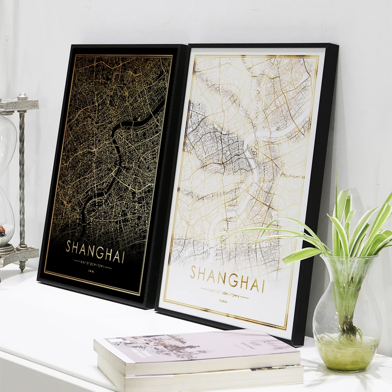 Шанхай Карта города плакат настоящая Золотая фольга карта мира принты для настенного искусства декоративная картина Картина для скандинавского стиля гостиной подарок
