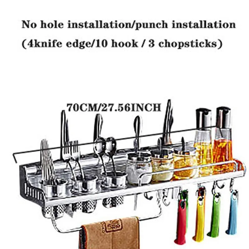 Настенный кухонный стеллаж Многофункциональный подвижный крюк без перфорации держатель для ножей стойка для хранения посуды - Цвет: S