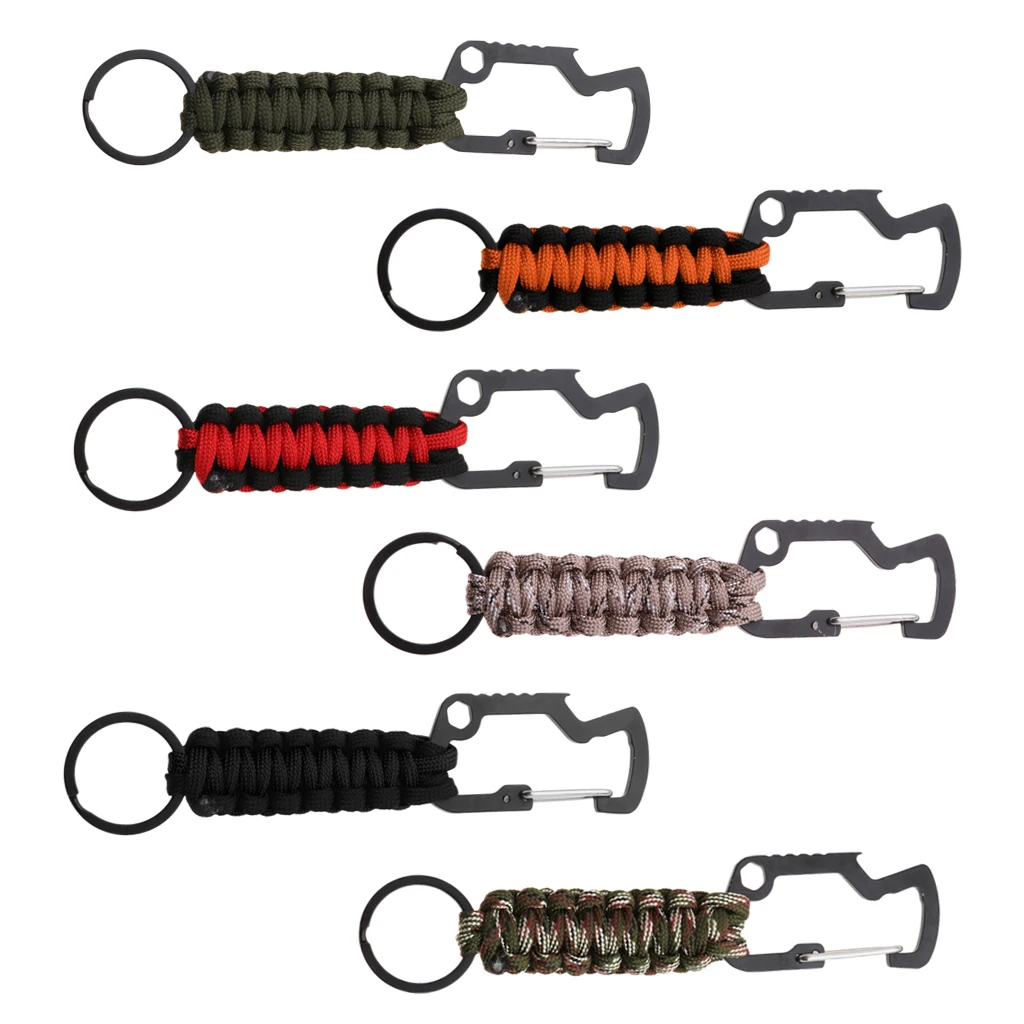 Braided Paracord Keyring Keychain Snap Hook with Wiregate Carabiner Wrench Tool Water Bottle Opener Multiuse