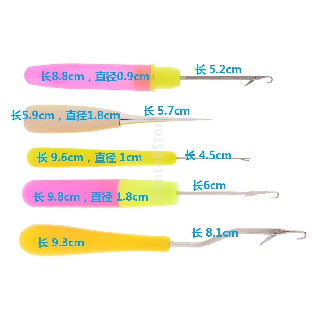 5pcs Wood/Plastic Crochet Latch Hooks Lock Needles Awl for Hair/Micro Braid