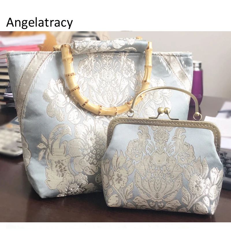 

Angelatracy 2018 Handmade Composite Bag Floral Handbag Jacquard Top-handle Bags Women Messenger Bags Bamboo Chinese Cheongsam