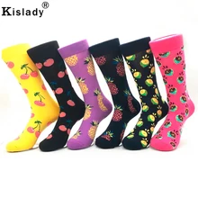 Осень-зима женские красочные фрукты художественная роспись носки хлопок средней длины-трубка модная заколка лимон счастливые носки Harajuku уличная