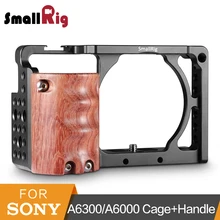 SmallRig Aluminum Alloy Camera Cage With Wooden Handgrip For Sony A6000/A6300 To Mount Baseplate ILDC Camcorder Cage Kit -2082