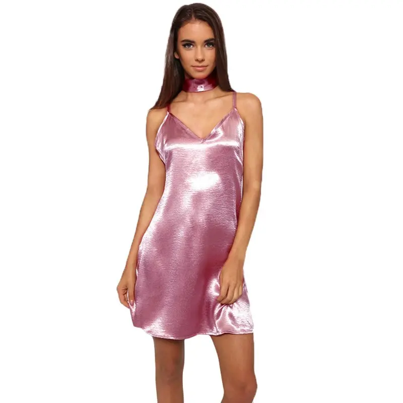 Y Women Shinning A Line Deep V Neck Dresses Back Criss Cross Y Women Shinning A Line Deep V Neck Dresses Back Criss Cross Choker Silk Satin Slip Dress Party Vestidos In From S Clothing On