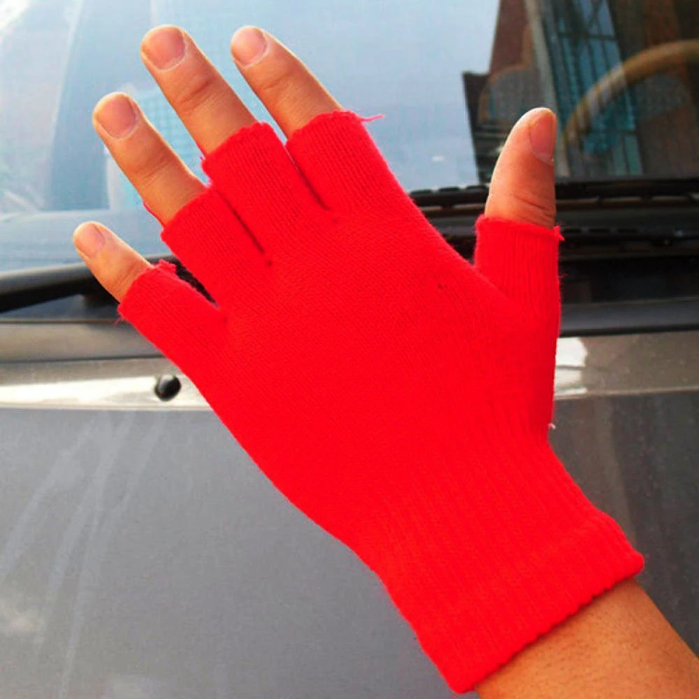 Unisex Knitted Stretch Elastic Half Finger Fingerless Gloves Winter Warm Mittens