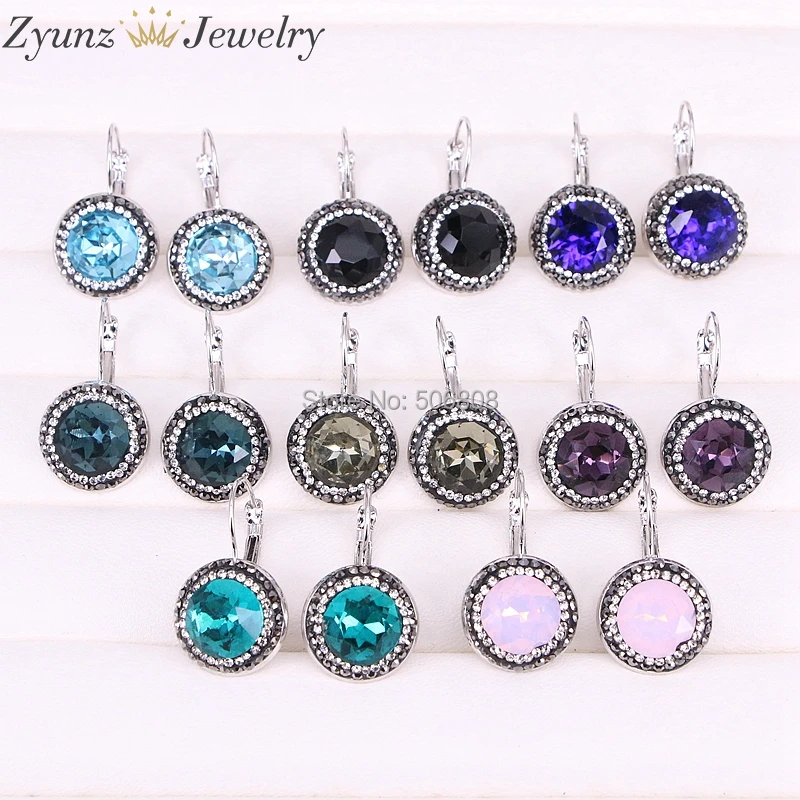 

10Pairs ZYZ301-5188 Silver Crystal Cubic Zircon Stone Round Earrings for Women Fashion Party Jewelry