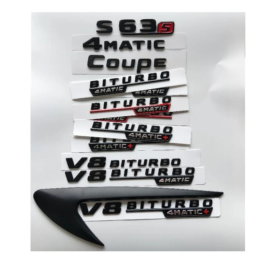 

Black Letters S63 S63s V8 BITURBO 4MATIC+ Fender Trunk Tailgate Emblem Emblems Badges for Mercedes Benz AMG W221 W222 Coupe