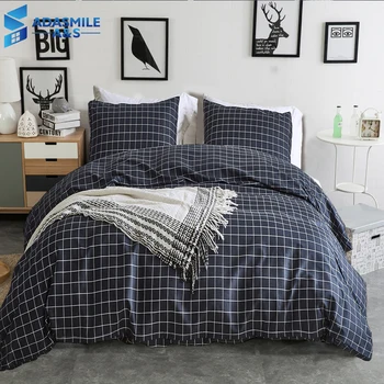 

Nordic US King Soft Comfortable Bedding Set Guest Room Black Plaid Lattice Pattern 3Pcs Bed Linens Duvet Cover Set Pillowcases