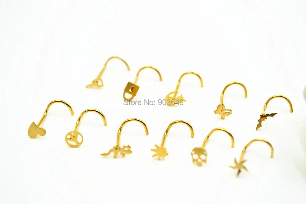 

100pcs/lot Free Shipping Nose Rings mix logos Nostril Nose Ring Screw Studs Body Piercing Jewelry