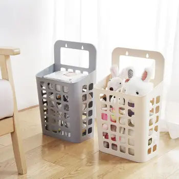 

Plastic Hanging Laundry Basket Dirty Clothes Casket Toys Storage Sundries Organizer Bin Container Box With Handle Sticky Hooks