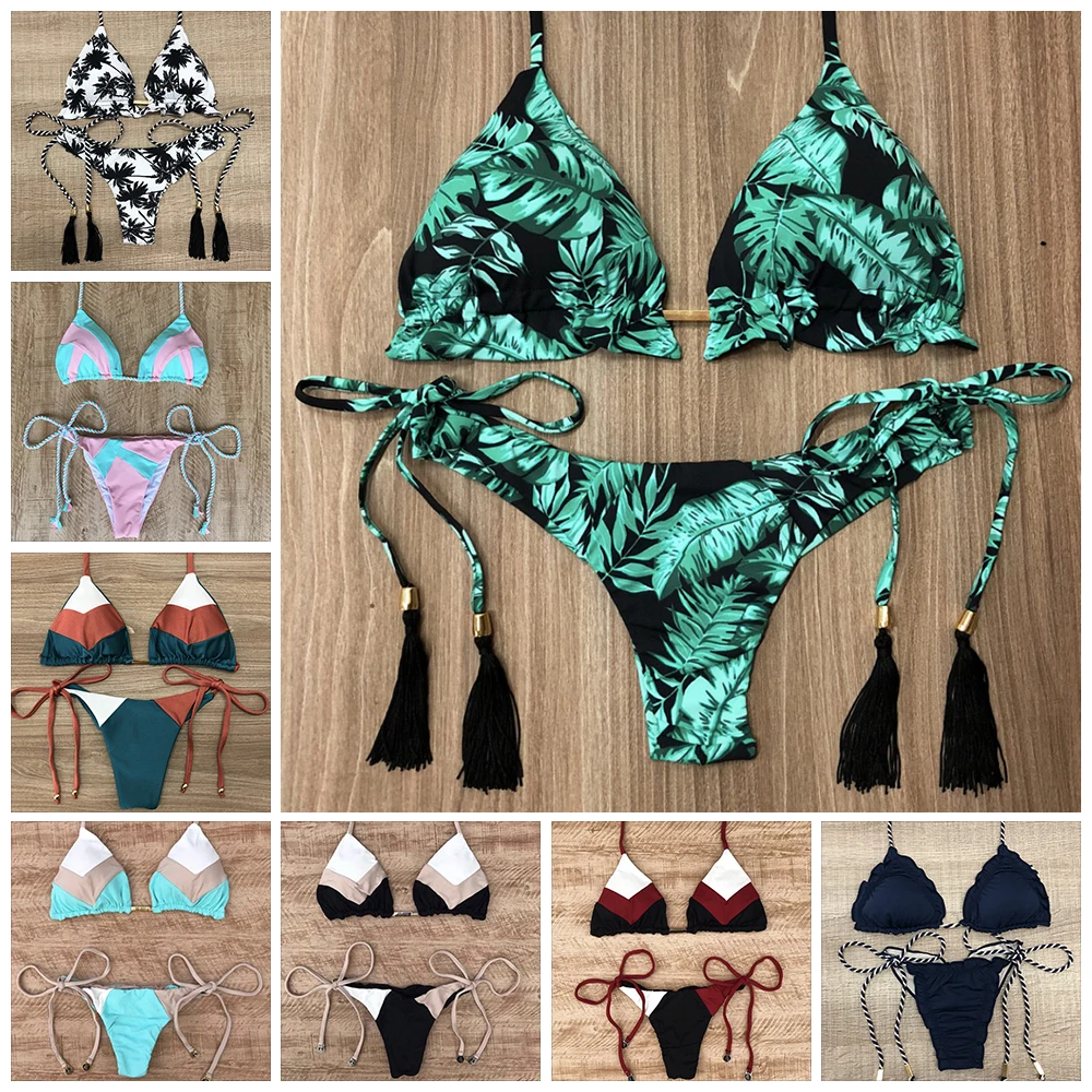 

2019 New Fashion stitching Bikinis Women Swimsuit Cross Bandage Swimwear Push Up Bikini Set Beach Bathing Suit Brazilian Biquni
