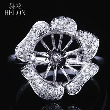 

HELON 9.5-11.2mm Round Pearl Solid 14K White Gold Pave Natural Diamonds Semi Mount Ring Wedding Anniversary Fine Jewelry Ring
