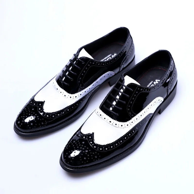 QYFCIOUFU/Роскошные оксфорды; Мужские модельные туфли; коллекция года; классические черные и белые официальные свадебные туфли; обувь с перфорацией типа «броги» из натуральной кожи - Цвет: Черный