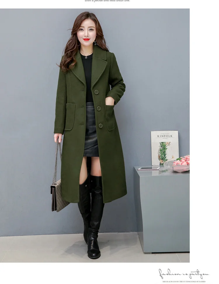 Длинное утепленное шерстяное пальто до колена тонкое черное пальто для женщин длинное пальто офисная нормальная одежда Большие размеры Femininos 4XL