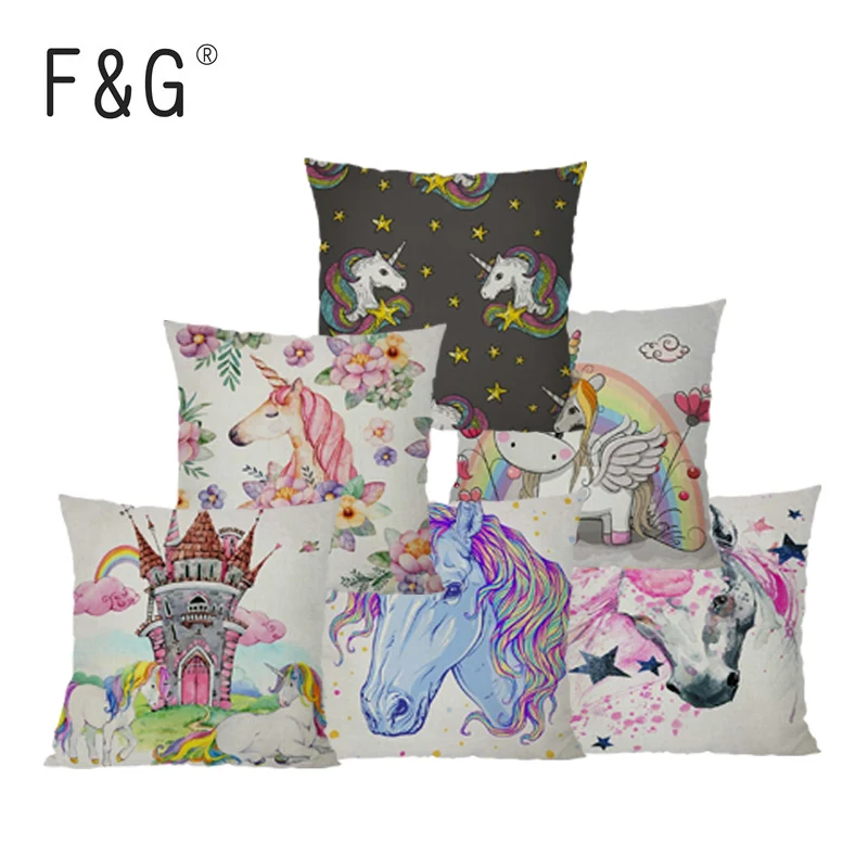 

Cartoon Style Unicorn Patterns Cotton Linen Cushion Cover Creative Throw Pillows Home Car Sofa Decorative Pillow Case