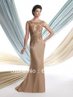 Wholesale - 2013 Sexy Evening Dresses Chiffon Gold Mermaid Beaded Lace Mother Of The Bride Dresses 113920
