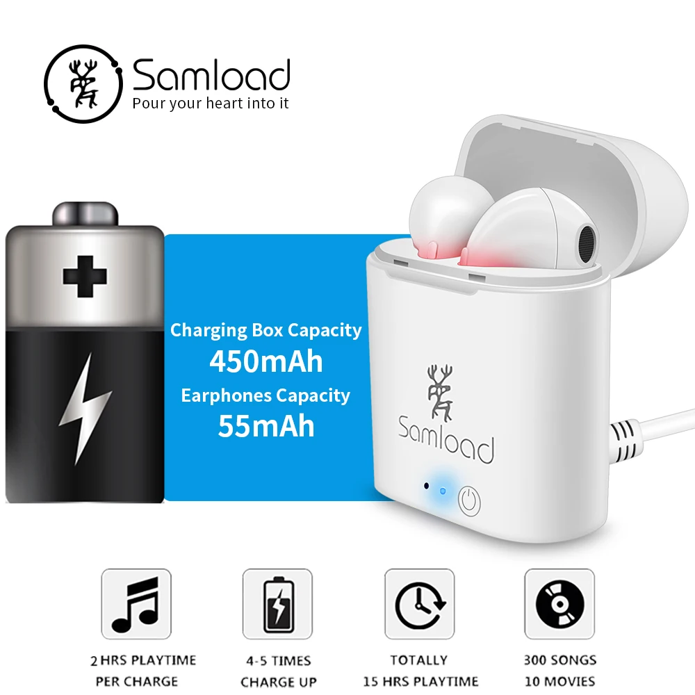 Samload Bluetooth Earbuds Stereo Headphone True Wireless Headset Twins Handsfree Earphones For iPhone SE 6 7plus Xiaomi Android 