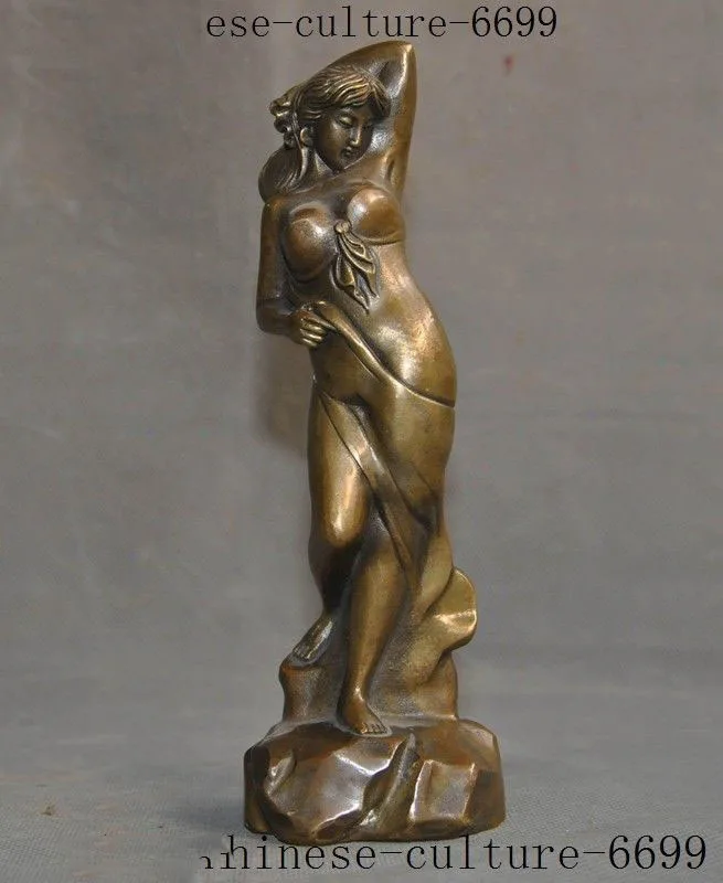 

Christmas 8"old Chinese bronze copper beauty woman statue Halloween