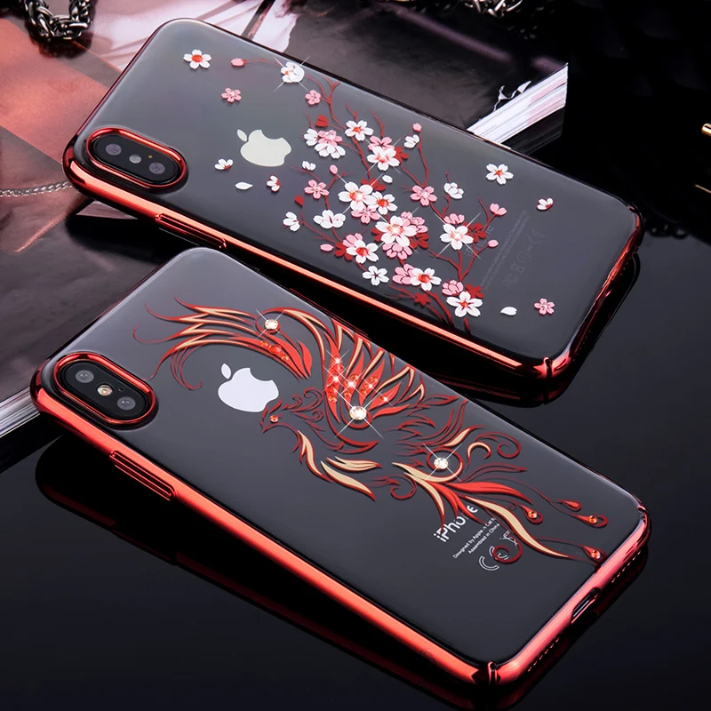 KINGXBAR чехол для iPhone X крышка птица кристаллы от Swarovski Прозрачный 10 Капа цветок| |